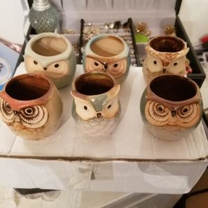 Set of 6 mini owl planters pots